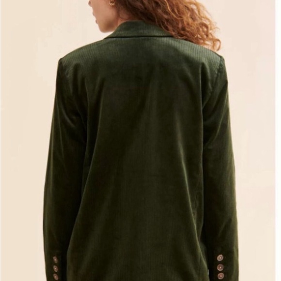 Anthropologie Maeve Corduroy Dark Green Double-Breasted Blazer (size 2) - Picture 5 of 8